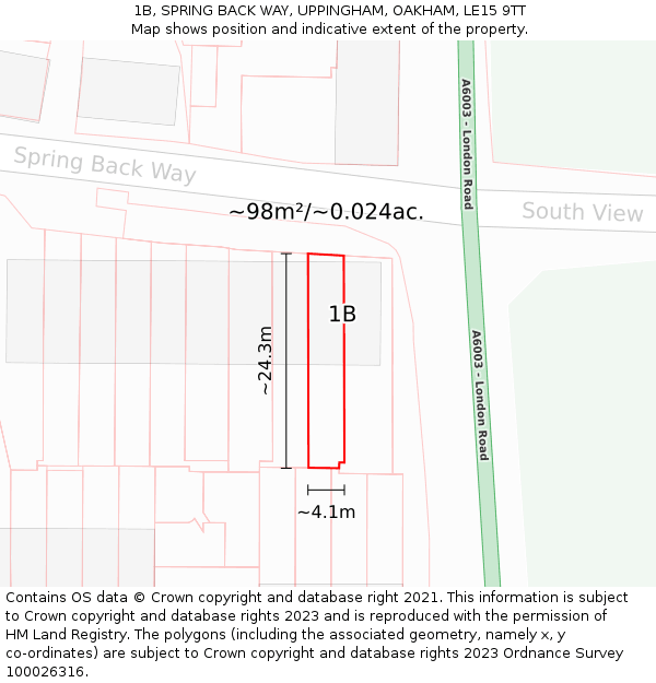 1B, SPRING BACK WAY, UPPINGHAM, OAKHAM, LE15 9TT: Plot and title map