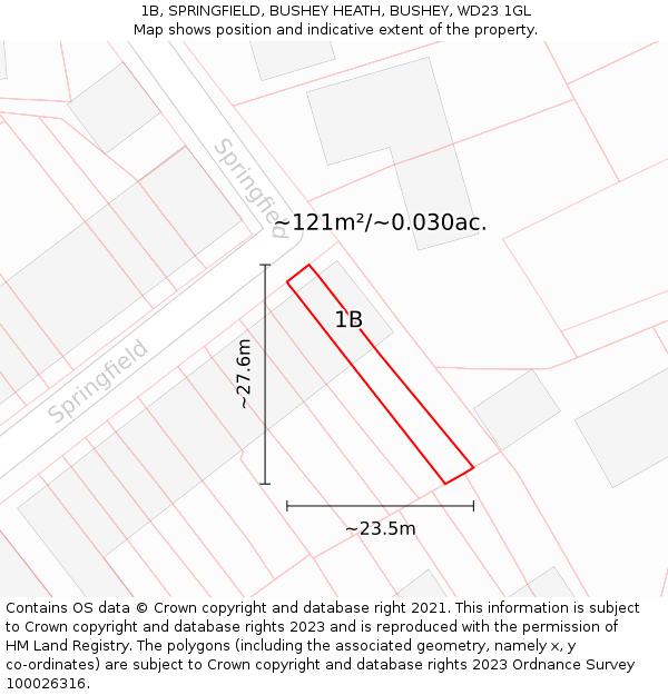 1B, SPRINGFIELD, BUSHEY HEATH, BUSHEY, WD23 1GL: Plot and title map