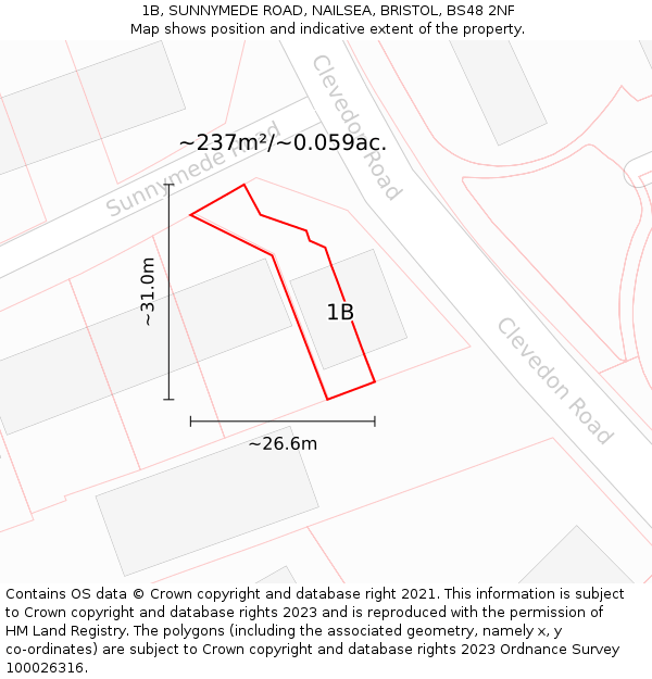 1B, SUNNYMEDE ROAD, NAILSEA, BRISTOL, BS48 2NF: Plot and title map