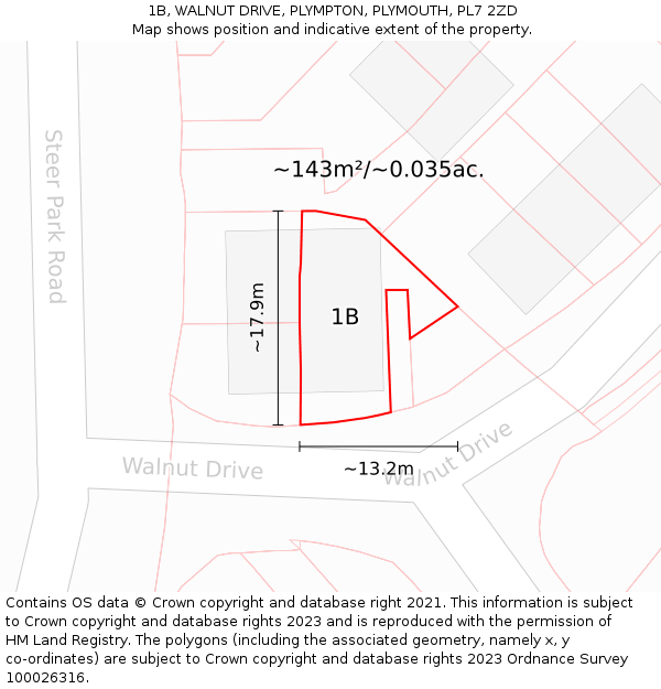 1B, WALNUT DRIVE, PLYMPTON, PLYMOUTH, PL7 2ZD: Plot and title map
