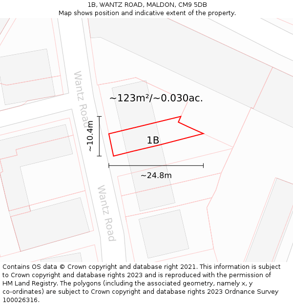 1B, WANTZ ROAD, MALDON, CM9 5DB: Plot and title map