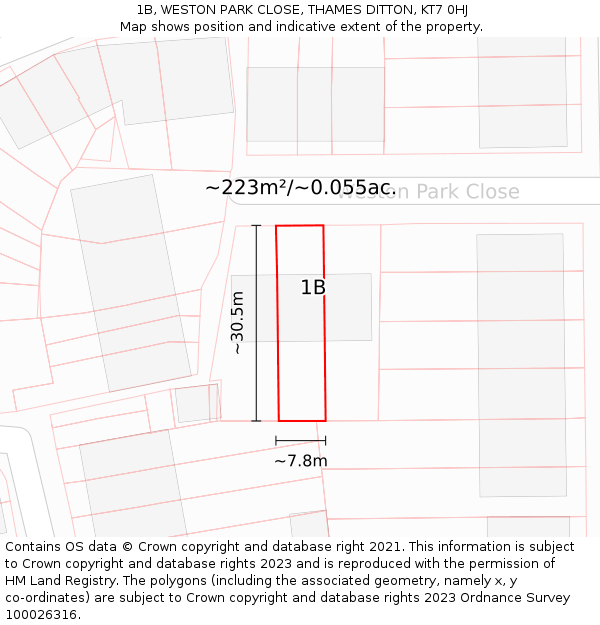 1B, WESTON PARK CLOSE, THAMES DITTON, KT7 0HJ: Plot and title map