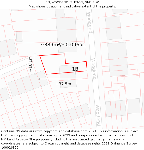 1B, WOODEND, SUTTON, SM1 3LW: Plot and title map