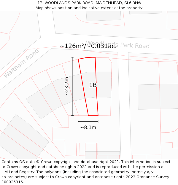 1B, WOODLANDS PARK ROAD, MAIDENHEAD, SL6 3NW: Plot and title map