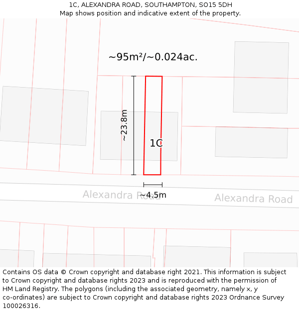1C, ALEXANDRA ROAD, SOUTHAMPTON, SO15 5DH: Plot and title map