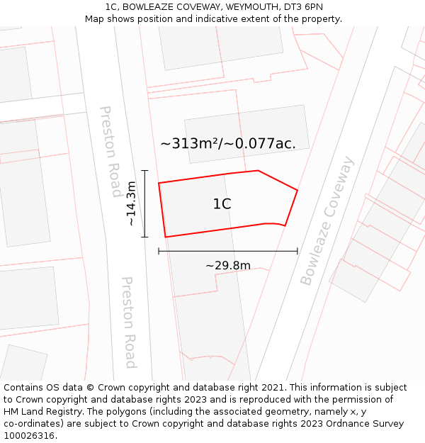 1C, BOWLEAZE COVEWAY, WEYMOUTH, DT3 6PN: Plot and title map