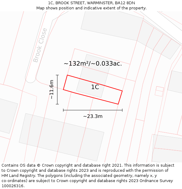 1C, BROOK STREET, WARMINSTER, BA12 8DN: Plot and title map