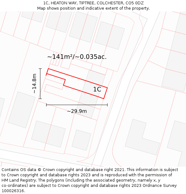 1C, HEATON WAY, TIPTREE, COLCHESTER, CO5 0DZ: Plot and title map
