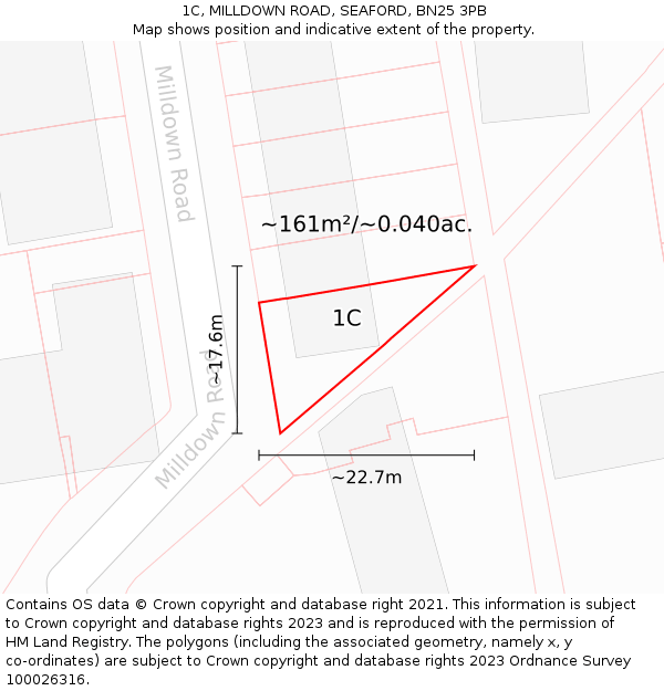 1C, MILLDOWN ROAD, SEAFORD, BN25 3PB: Plot and title map