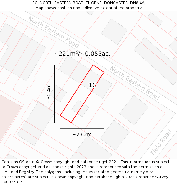 1C, NORTH EASTERN ROAD, THORNE, DONCASTER, DN8 4AJ: Plot and title map