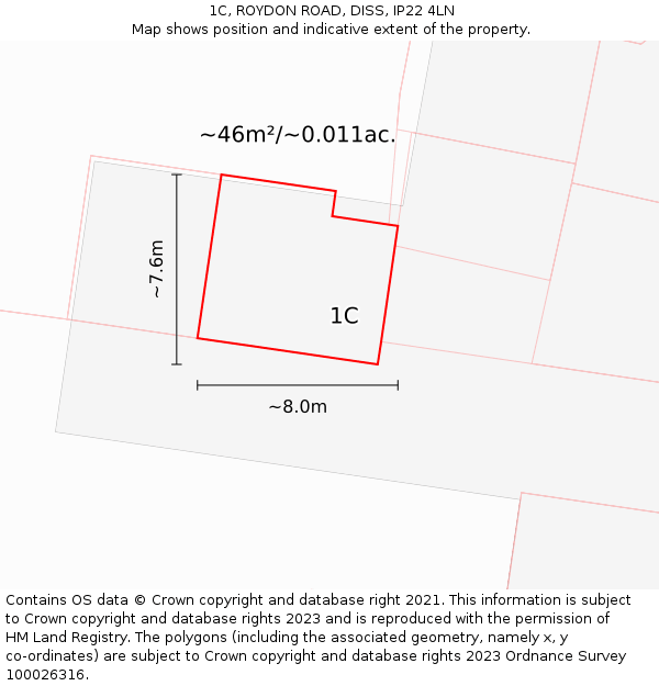 1C, ROYDON ROAD, DISS, IP22 4LN: Plot and title map