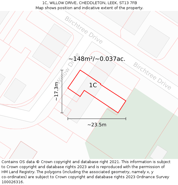 1C, WILLOW DRIVE, CHEDDLETON, LEEK, ST13 7FB: Plot and title map