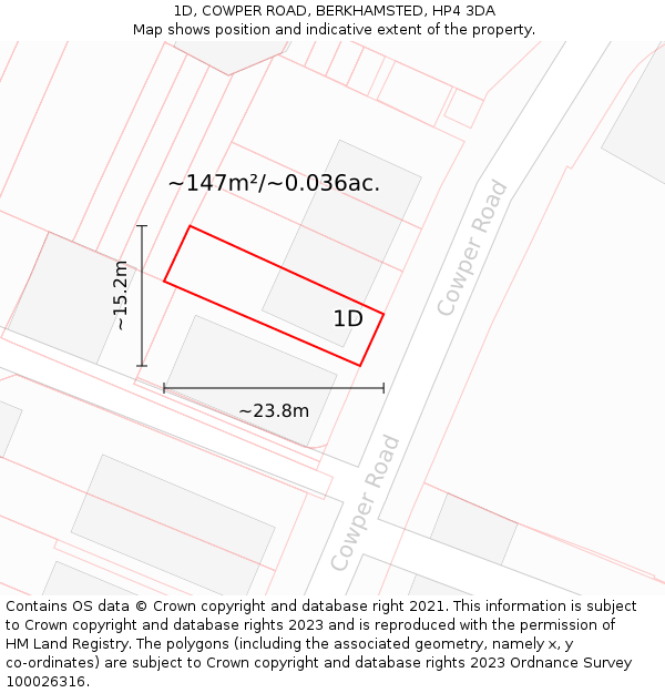 1D, COWPER ROAD, BERKHAMSTED, HP4 3DA: Plot and title map
