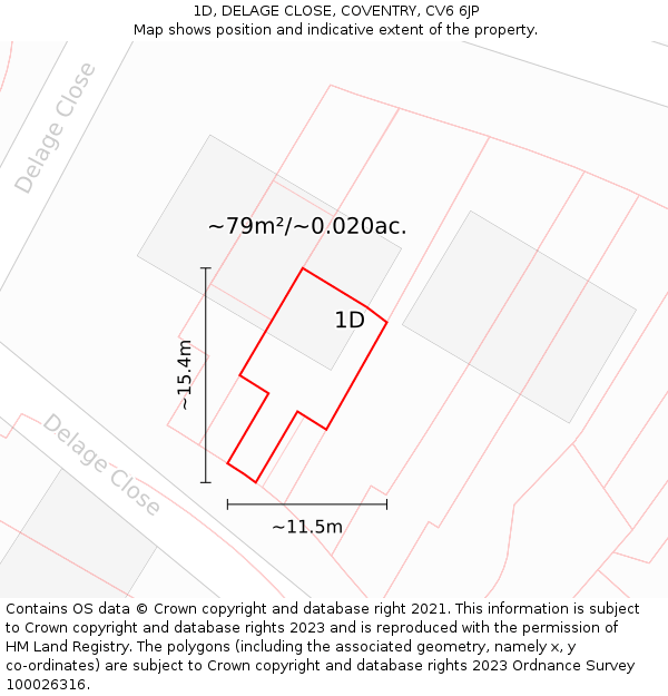 1D, DELAGE CLOSE, COVENTRY, CV6 6JP: Plot and title map