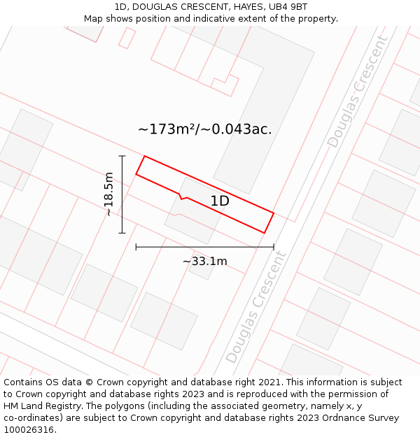 1D, DOUGLAS CRESCENT, HAYES, UB4 9BT: Plot and title map