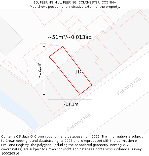 1D, FEERING HILL, FEERING, COLCHESTER, CO5 9NH: Plot and title map