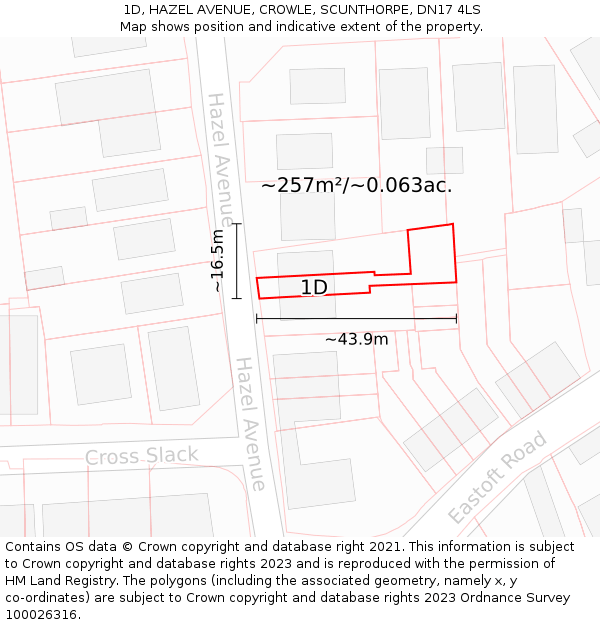 1D, HAZEL AVENUE, CROWLE, SCUNTHORPE, DN17 4LS: Plot and title map