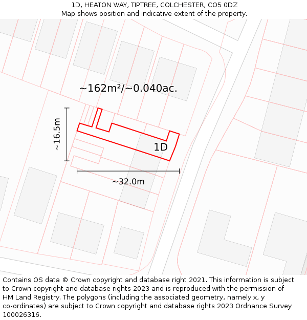 1D, HEATON WAY, TIPTREE, COLCHESTER, CO5 0DZ: Plot and title map