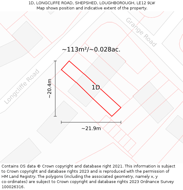 1D, LONGCLIFFE ROAD, SHEPSHED, LOUGHBOROUGH, LE12 9LW: Plot and title map