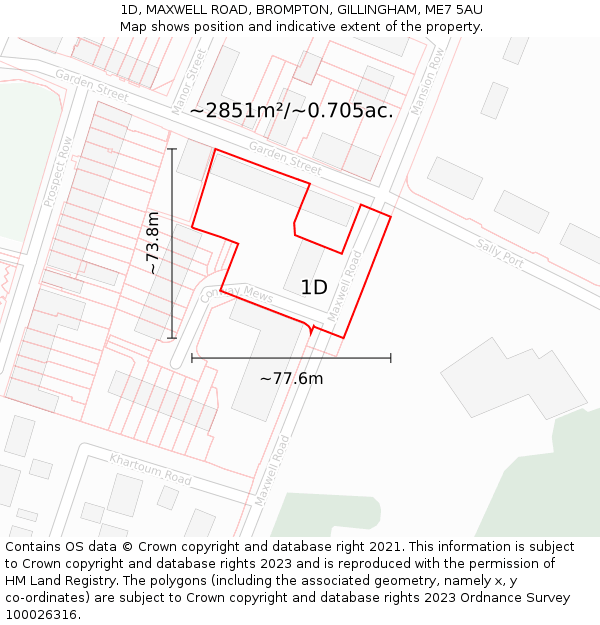 1D, MAXWELL ROAD, BROMPTON, GILLINGHAM, ME7 5AU: Plot and title map