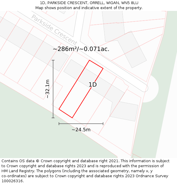 1D, PARKSIDE CRESCENT, ORRELL, WIGAN, WN5 8LU: Plot and title map
