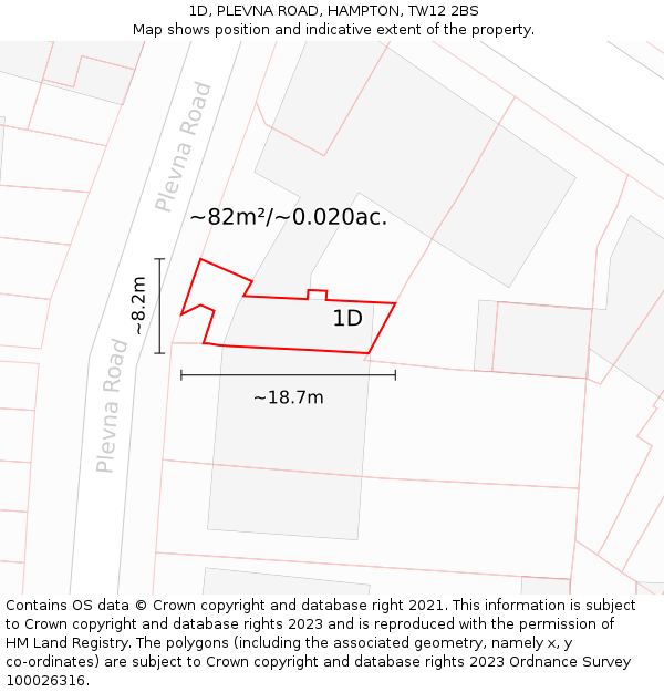 1D, PLEVNA ROAD, HAMPTON, TW12 2BS: Plot and title map