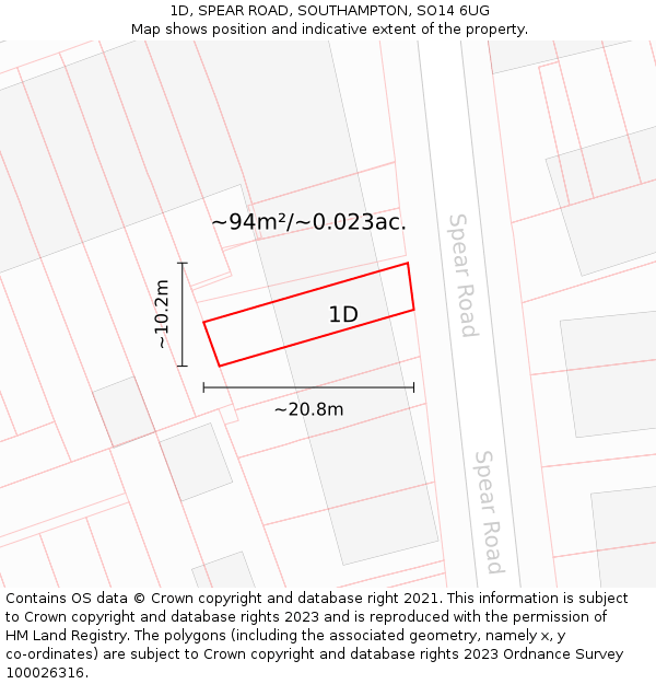 1D, SPEAR ROAD, SOUTHAMPTON, SO14 6UG: Plot and title map