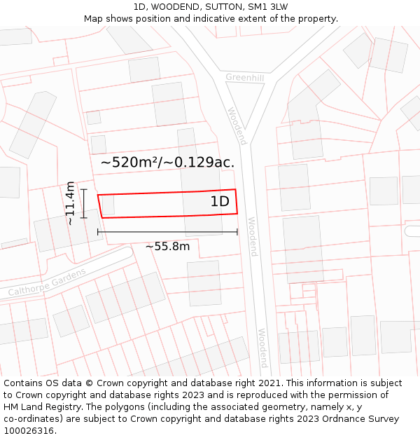1D, WOODEND, SUTTON, SM1 3LW: Plot and title map