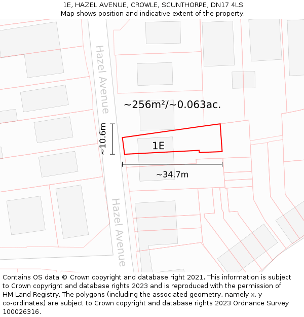 1E, HAZEL AVENUE, CROWLE, SCUNTHORPE, DN17 4LS: Plot and title map