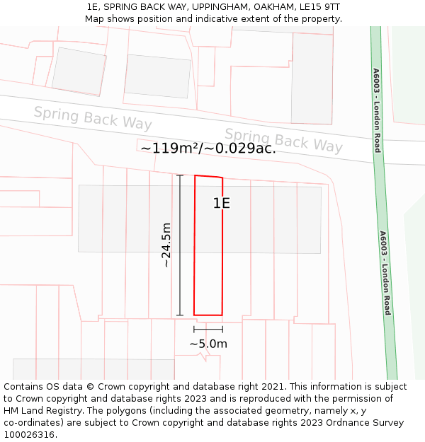 1E, SPRING BACK WAY, UPPINGHAM, OAKHAM, LE15 9TT: Plot and title map
