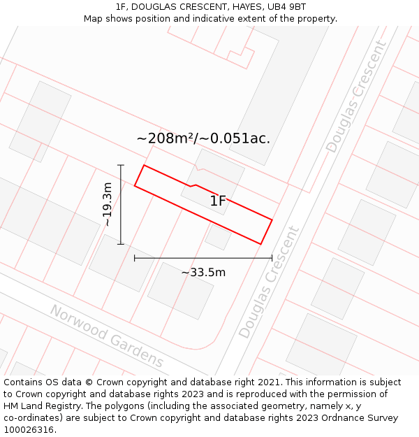 1F, DOUGLAS CRESCENT, HAYES, UB4 9BT: Plot and title map