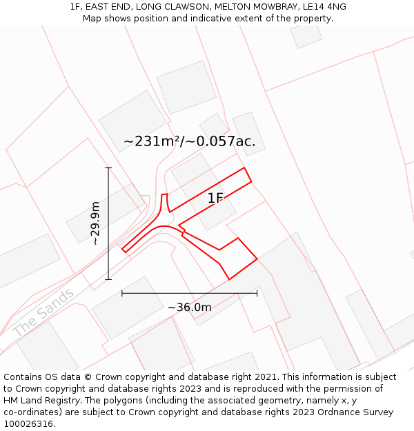 1F, EAST END, LONG CLAWSON, MELTON MOWBRAY, LE14 4NG: Plot and title map