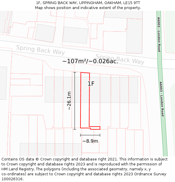 1F, SPRING BACK WAY, UPPINGHAM, OAKHAM, LE15 9TT: Plot and title map