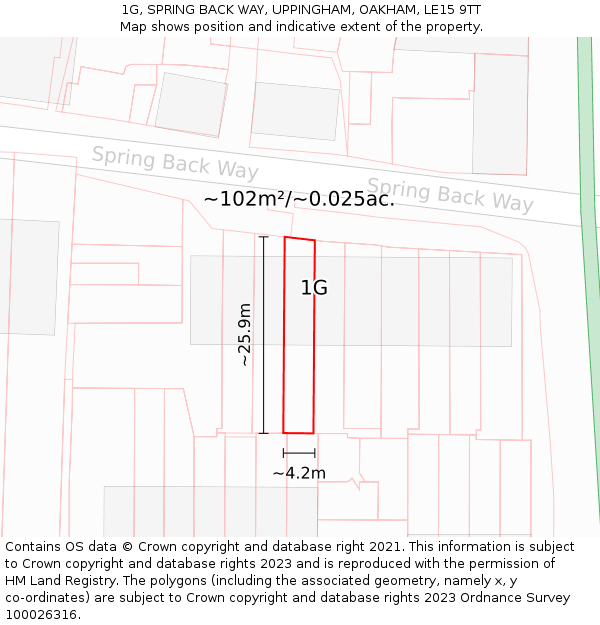 1G, SPRING BACK WAY, UPPINGHAM, OAKHAM, LE15 9TT: Plot and title map