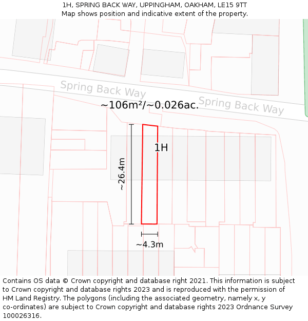 1H, SPRING BACK WAY, UPPINGHAM, OAKHAM, LE15 9TT: Plot and title map