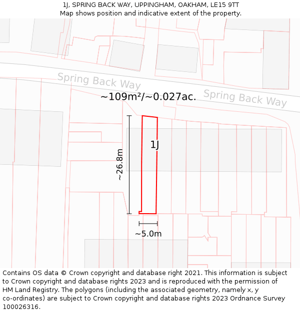 1J, SPRING BACK WAY, UPPINGHAM, OAKHAM, LE15 9TT: Plot and title map