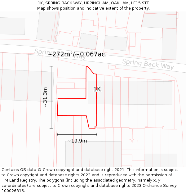 1K, SPRING BACK WAY, UPPINGHAM, OAKHAM, LE15 9TT: Plot and title map