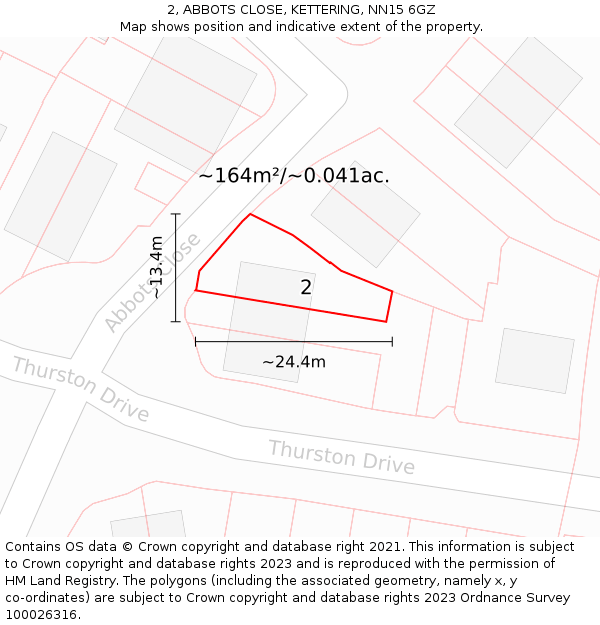 2, ABBOTS CLOSE, KETTERING, NN15 6GZ: Plot and title map