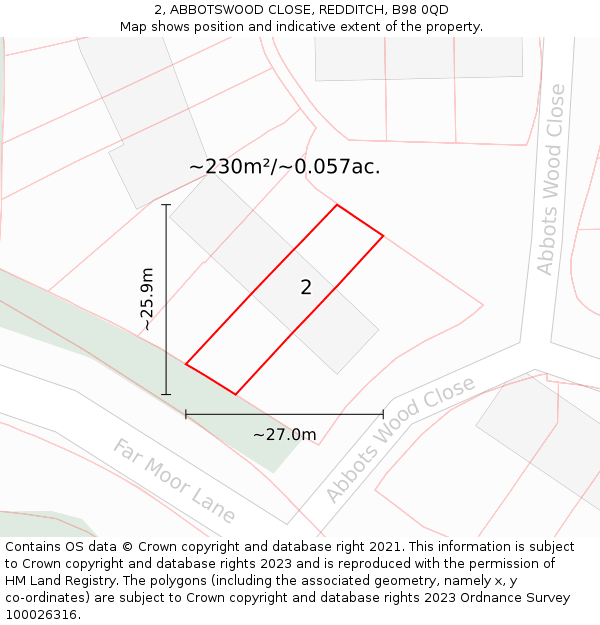 2, ABBOTSWOOD CLOSE, REDDITCH, B98 0QD: Plot and title map