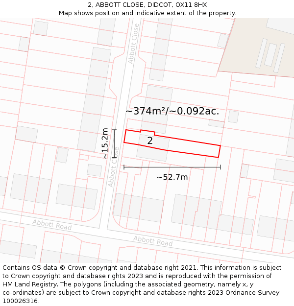 2, ABBOTT CLOSE, DIDCOT, OX11 8HX: Plot and title map