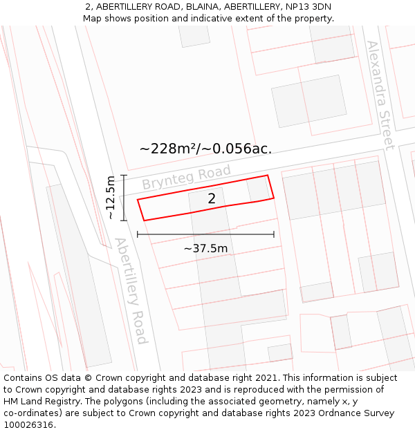2, ABERTILLERY ROAD, BLAINA, ABERTILLERY, NP13 3DN: Plot and title map