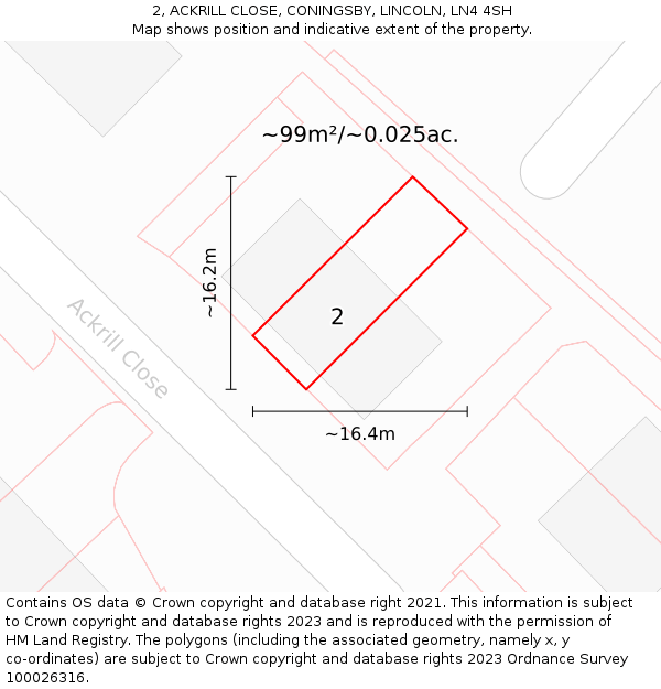 2, ACKRILL CLOSE, CONINGSBY, LINCOLN, LN4 4SH: Plot and title map
