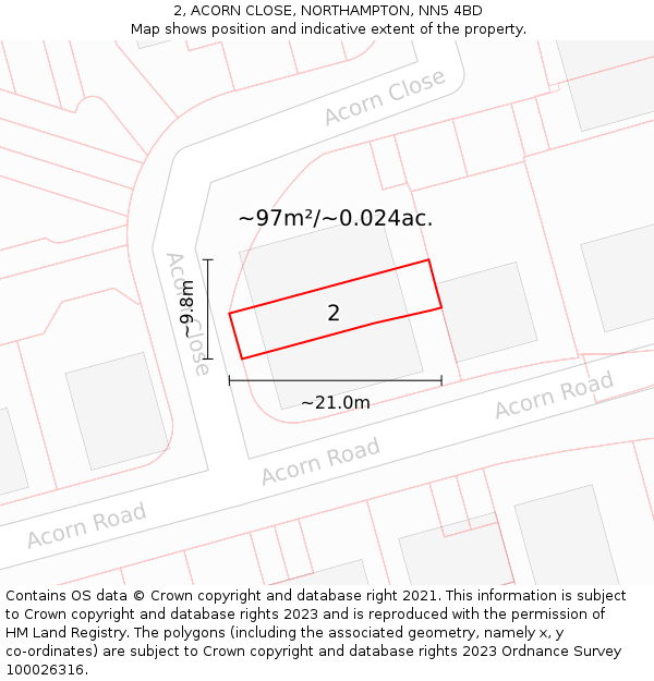 2, ACORN CLOSE, NORTHAMPTON, NN5 4BD: Plot and title map