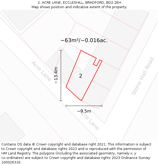 2, ACRE LANE, ECCLESHILL, BRADFORD, BD2 2EH: Plot and title map