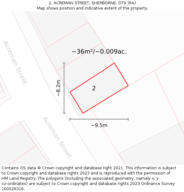 2, ACREMAN STREET, SHERBORNE, DT9 3NU: Plot and title map