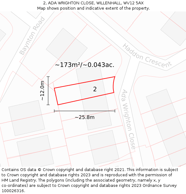 2, ADA WRIGHTON CLOSE, WILLENHALL, WV12 5AX: Plot and title map