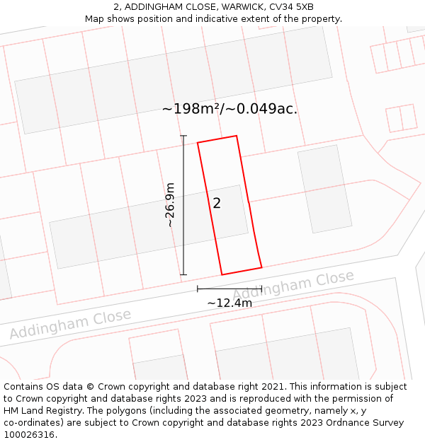 2, ADDINGHAM CLOSE, WARWICK, CV34 5XB: Plot and title map