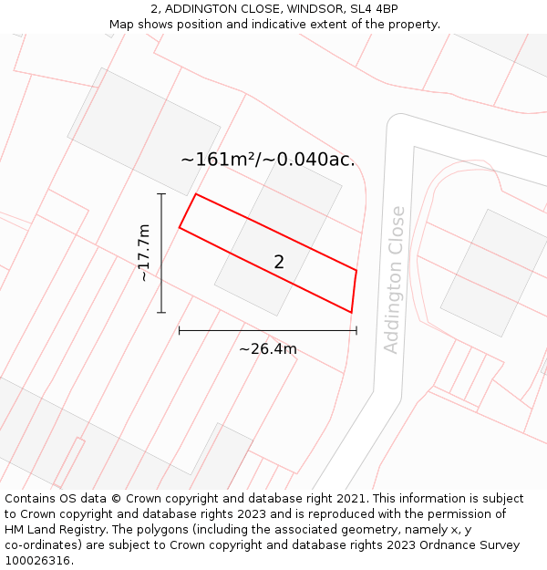 2, ADDINGTON CLOSE, WINDSOR, SL4 4BP: Plot and title map