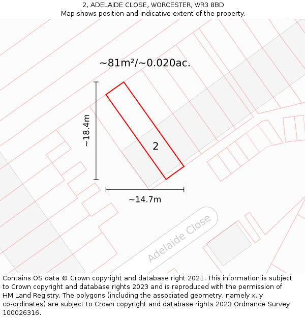 2, ADELAIDE CLOSE, WORCESTER, WR3 8BD: Plot and title map