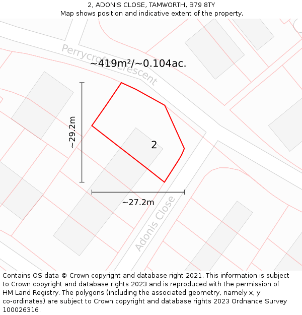 2, ADONIS CLOSE, TAMWORTH, B79 8TY: Plot and title map